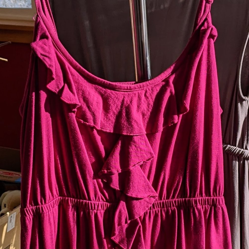 Magenta Pink Dress with Ruffled Front